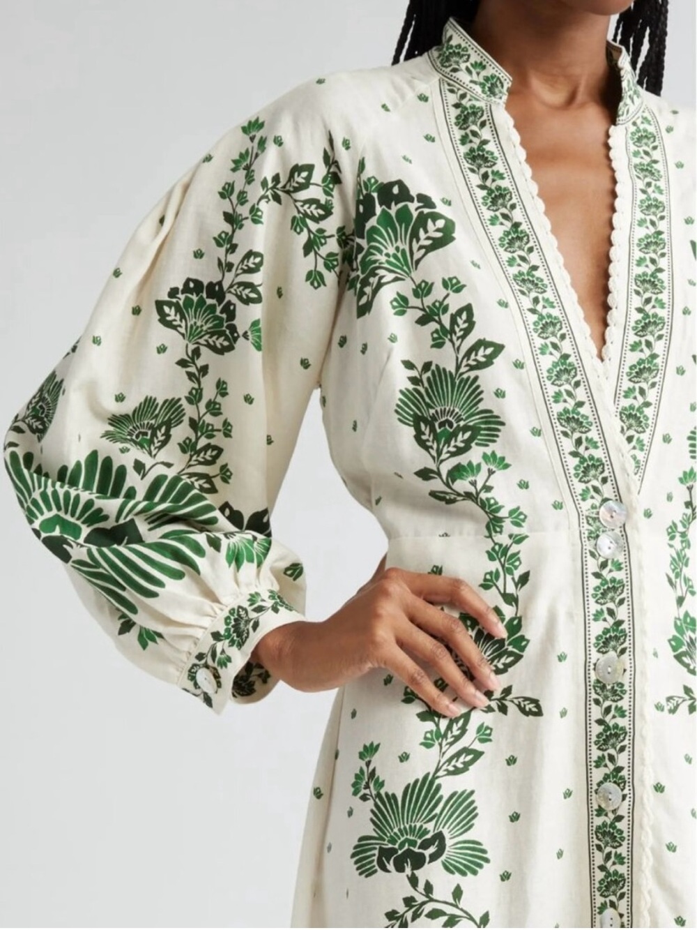 Farm Rio Forest Soul Long Sleeve Green and White Floral Maxi Dress - Picture 9 of 10